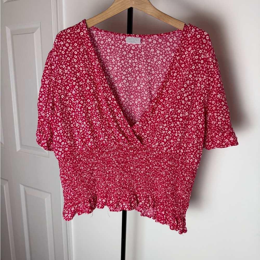 Abound Red Floral Blouse XL